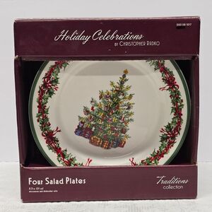 CHRISTOPHER RADKO Holiday Celebrations Christmas Tree set of 4 Salad Plates NIB